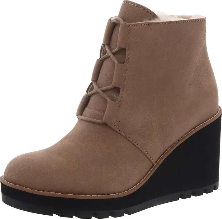 Alpine Womens Lamb Fur Ankle Wedge Boots