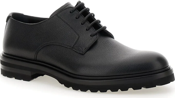 'altavilla' Black Derby Lace-up Shoes With Metal Dg Logo On Heel In Brushed Leather Man - Image 2