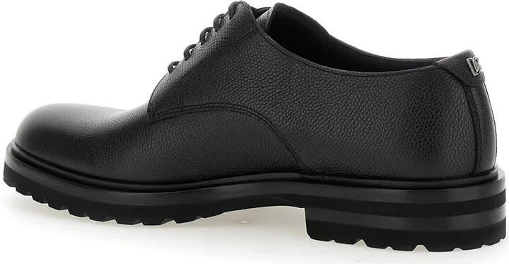 'altavilla' Black Derby Lace-up Shoes With Metal Dg Logo On Heel In Brushed Leather Man - Image 3
