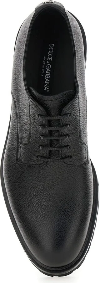 'altavilla' Black Derby Lace-up Shoes With Metal Dg Logo On Heel In Brushed Leather Man - Image 4
