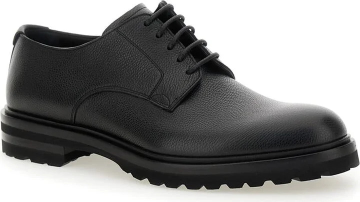 'Altavilla' Black Derby Lace-Up Shoes With Metal Dg Logo On Heel In Brushed Leather Man - Image 2