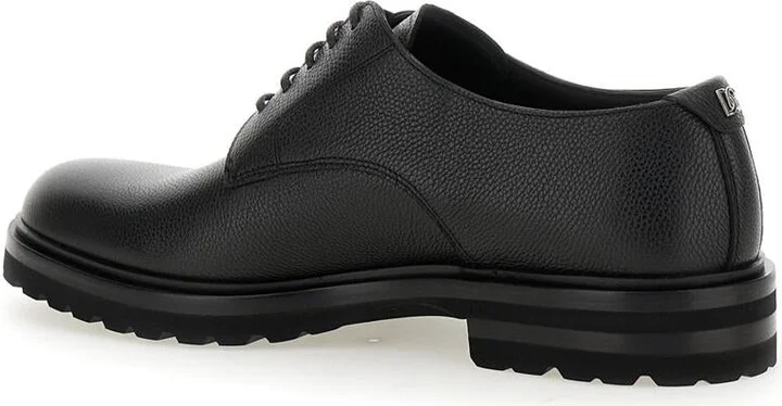 'Altavilla' Black Derby Lace-Up Shoes With Metal Dg Logo On Heel In Brushed Leather Man - Image 3
