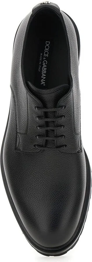 'Altavilla' Black Derby Lace-Up Shoes With Metal Dg Logo On Heel In Brushed Leather Man - Image 4