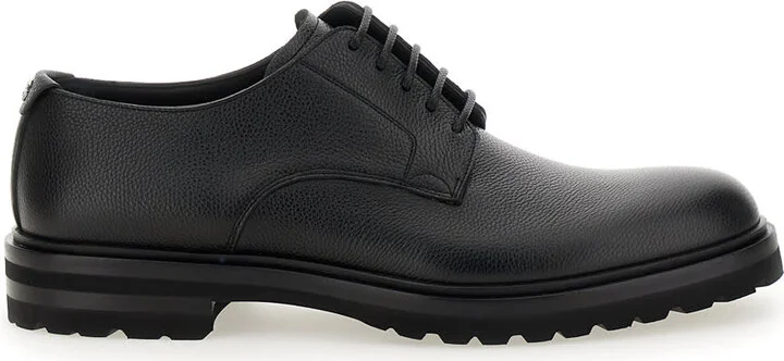 'altavilla' Black Derby Lace-up Shoes With Metal Dg Logo On Heel In Brushed Leather Man