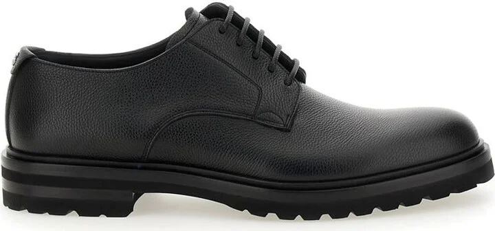 'Altavilla' Black Derby Lace-Up Shoes With Metal Dg Logo On Heel In Brushed Leather Man
