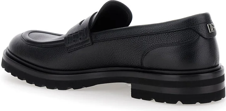 'altavilla' Black Loafers With Dg Logo On The Heel In Brushed Leather Man - Image 3
