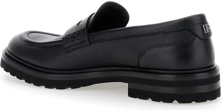 'Altavilla' Black Loafers With Dg Logo On The Heel In Brushed Leather Man - Image 3