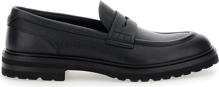 'altavilla' Black Loafers With Dg Logo On The Heel In Brushed Leather Man