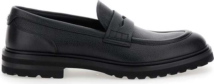 'Altavilla' Black Loafers With Dg Logo On The Heel In Brushed Leather Man