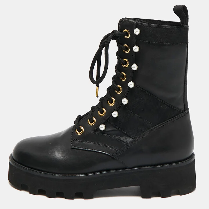 Altuzarra Black Canvas and Leather Cosmo Jungle Combat Boots Size 39