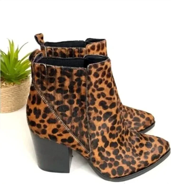 Alva Leopard Print Calf Hair Booties In Tan Brown