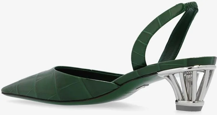 Alyssa 40 Cage Heel Slingback Pumps in Croc-Embossed Leather - Image 2