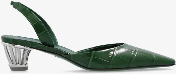 Alyssa 40 Cage Heel Slingback Pumps in Croc-Embossed Leather