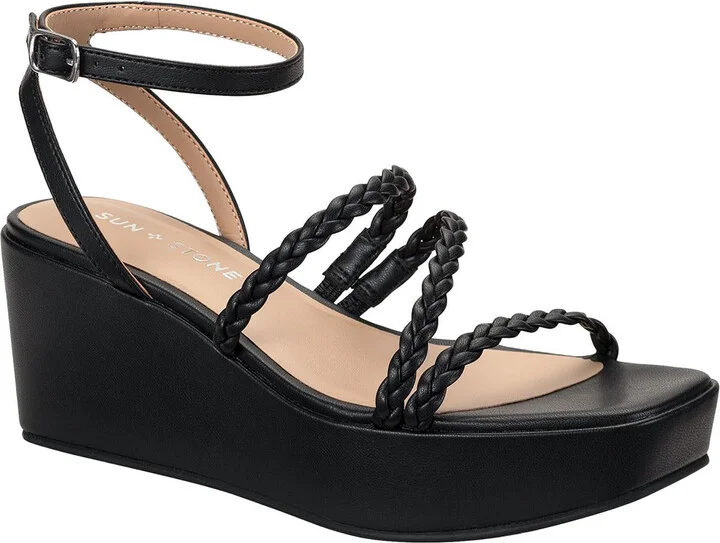 Alyssaa Womens Strappy Faux Leather Wedge Sandals