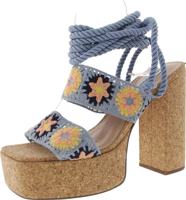 Amabella Womens Mixed Media Knit Platform Sandals