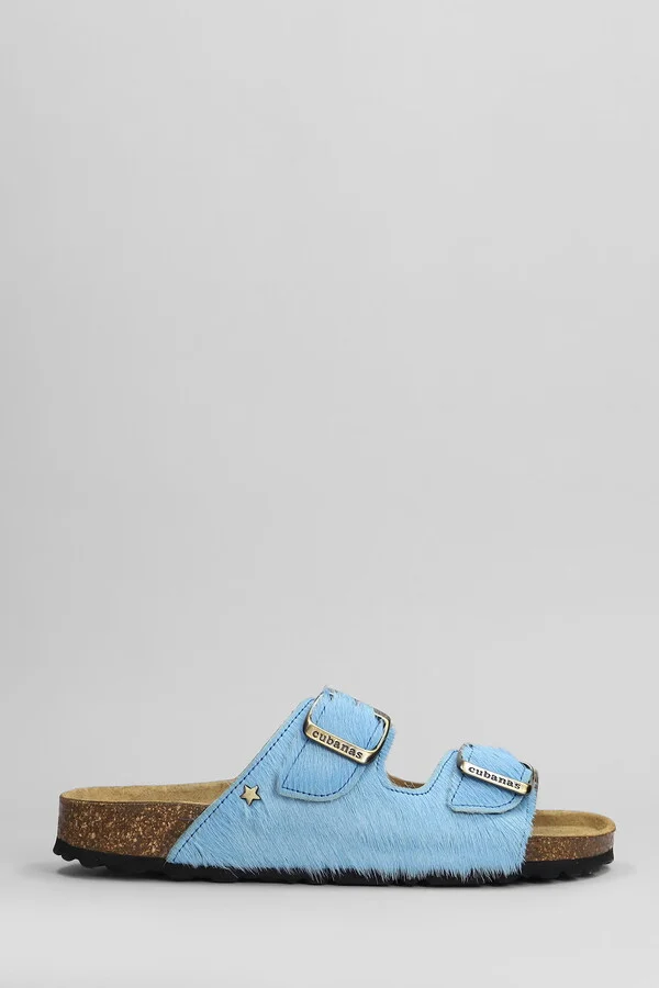 Amalia Flats In Cyan Pony Skin