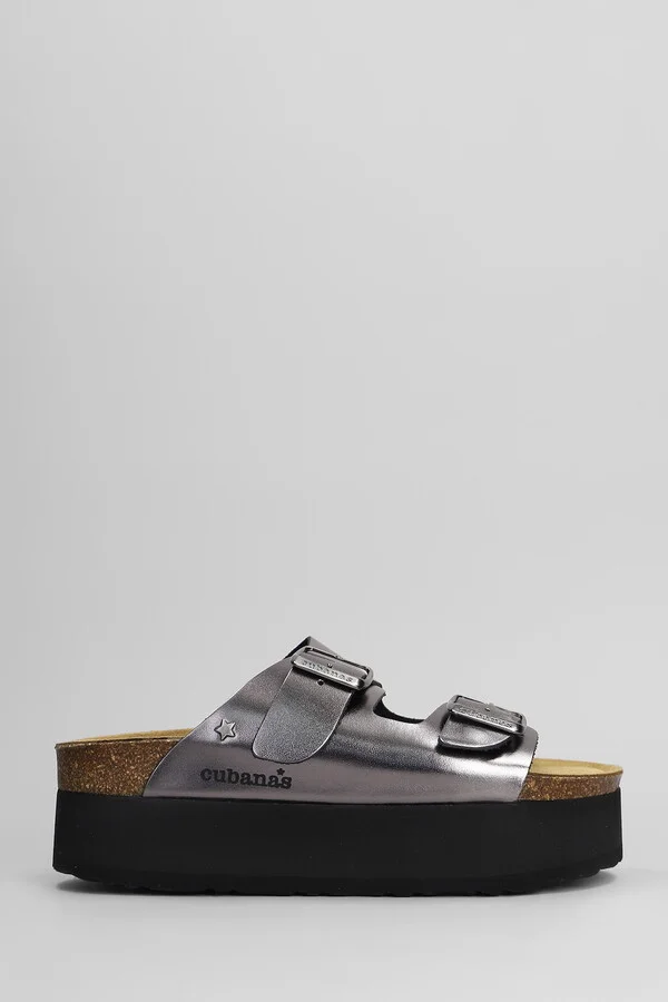 Amalia Flats In Gunmetal Leather