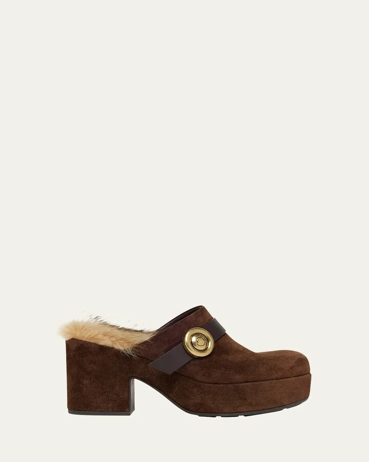 Amalia Shearling-Lined Suede Mules