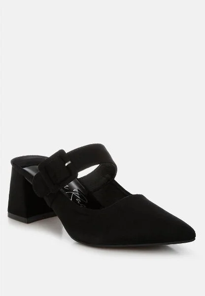 Amapola Buckle Strap Detail Microfiber Mules Women - Image 3