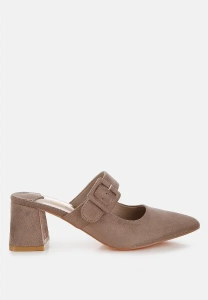 Amapola Buckle Strap Detail Microfiber Mules Women