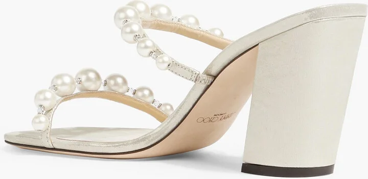 Amara 85 faux pearl-embellished metallic suede sandals - Image 3