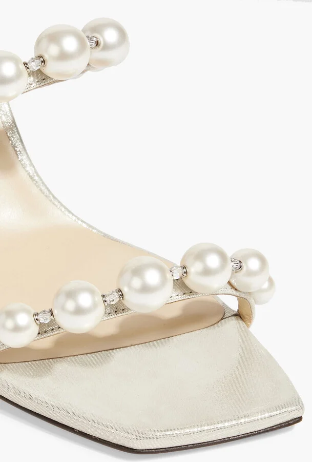 Amara 85 faux pearl-embellished metallic suede sandals - Image 4