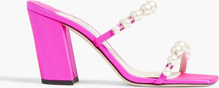 Amara 85 faux pearl-embellished satin sandals