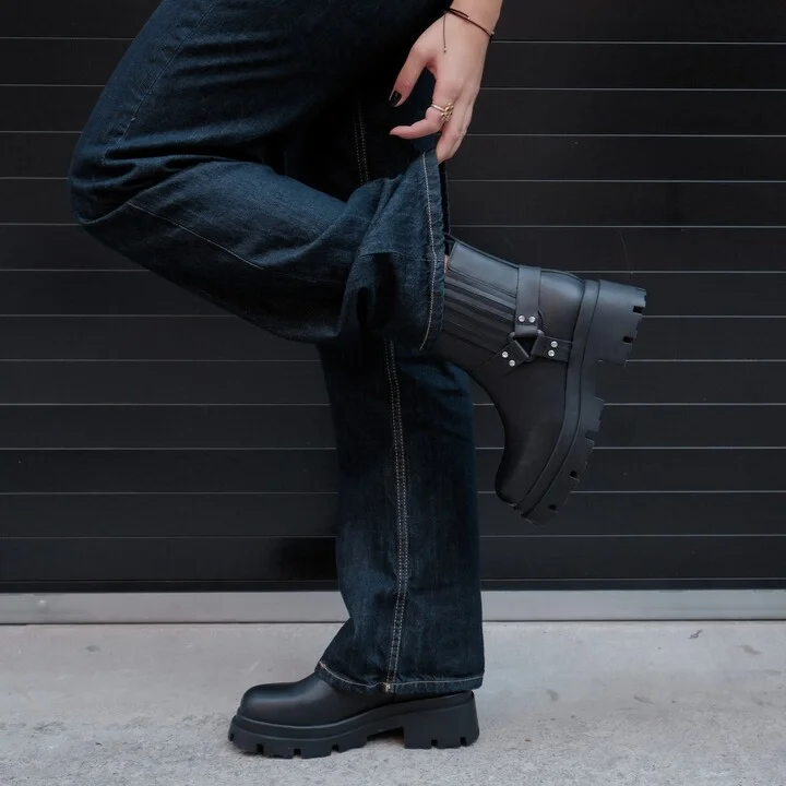 Amara Black Leather Work Evening Biker Ankle Bootie - Image 2