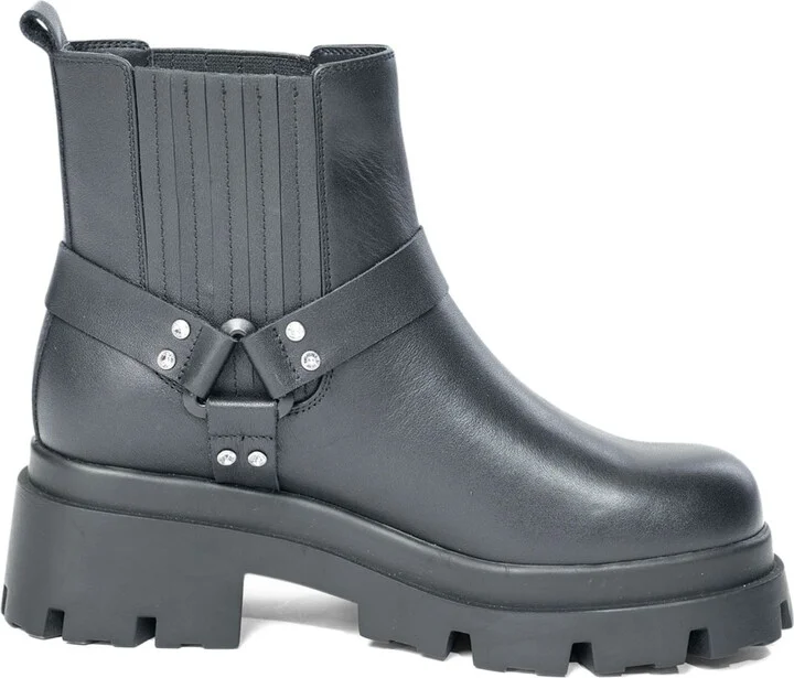 Amara Black Leather Work Evening Biker Ankle Bootie - Image 3