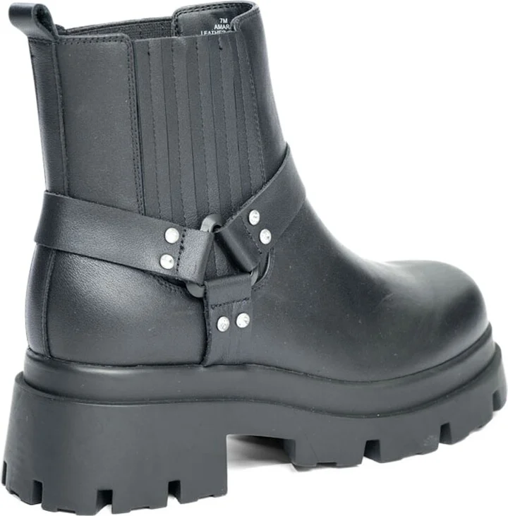 Amara Black Leather Work Evening Biker Ankle Bootie - Image 4