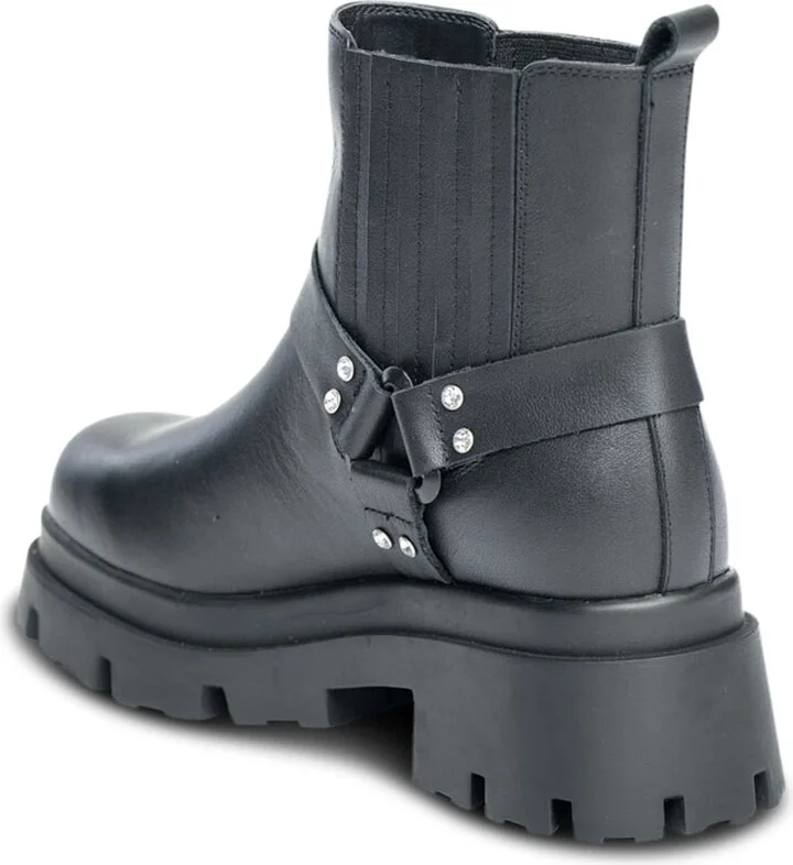 Amara Black Leather Work Evening Biker Ankle Bootie - Image 5