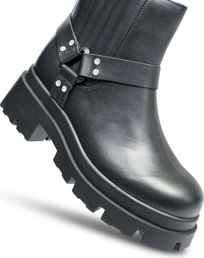Amara Black Leather Work Evening Biker Ankle Bootie - Image 8