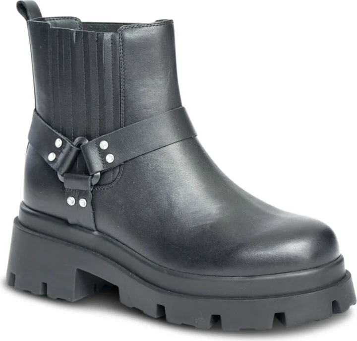 Amara Black Leather Work Evening Biker Ankle Bootie