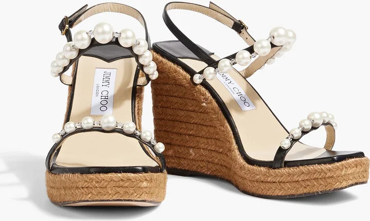 Amatuus 110 faux pearl-embellished leather wedge slingback sandals - Image 2