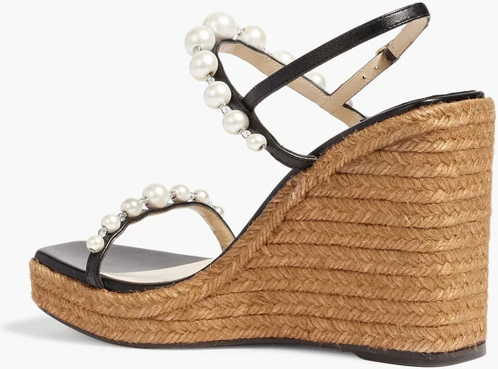 Amatuus 110 faux pearl-embellished leather wedge slingback sandals - Image 3