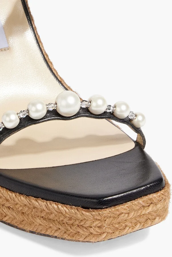 Amatuus 110 faux pearl-embellished leather wedge slingback sandals - Image 4