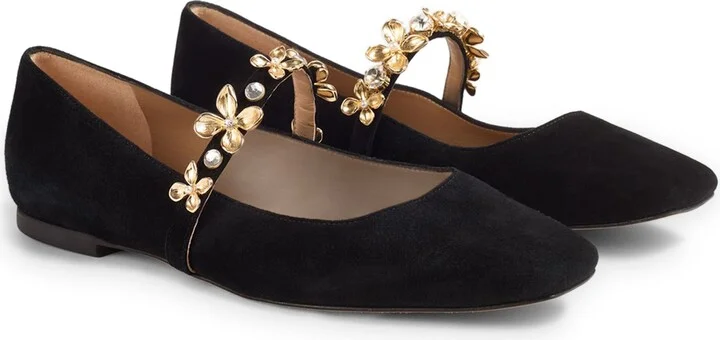 Amber Flower Trim Mary Jane Flat