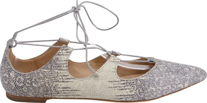 Ambra Snakeskin Embossed Flats in Beige Leather
