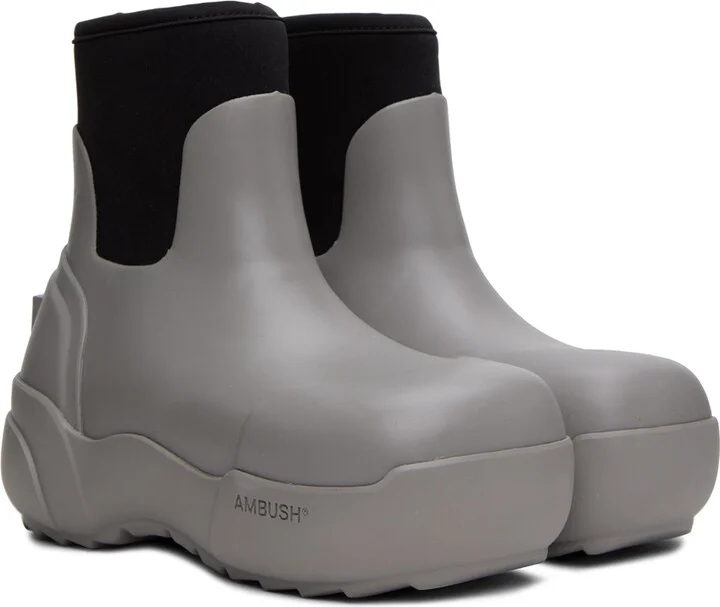 AMBUSH Gray & Black Square Toe Boots - Image 4