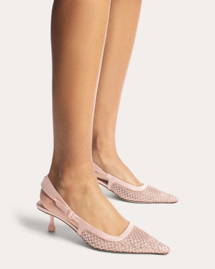 Amel 50 Satin-Trimmed Crystal Mesh Slingback Pump - Image 2