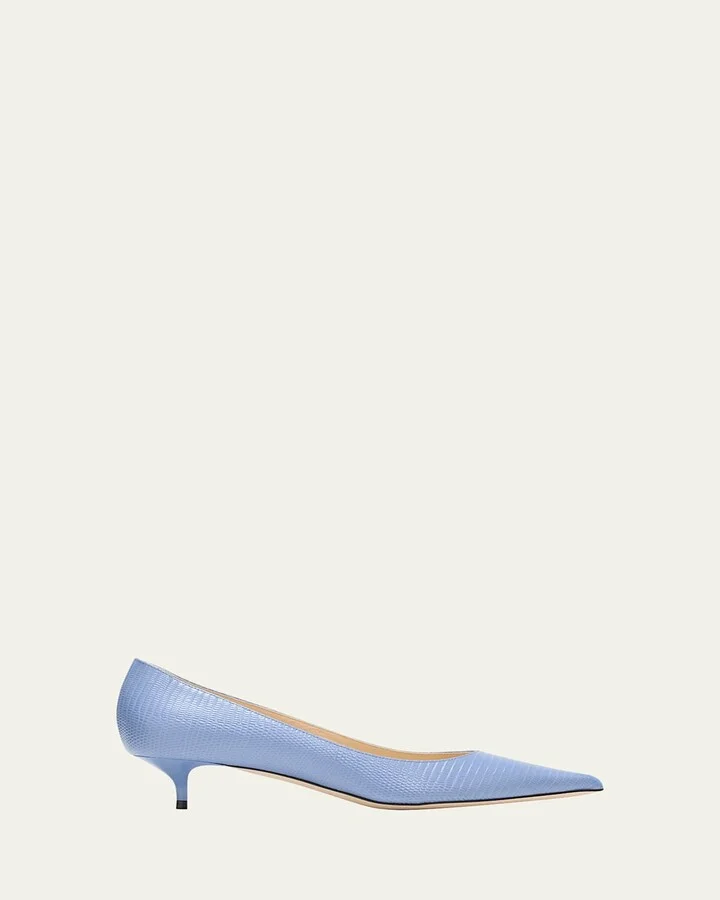 Amelia Embossed Leather Kitten-Heel Pumps