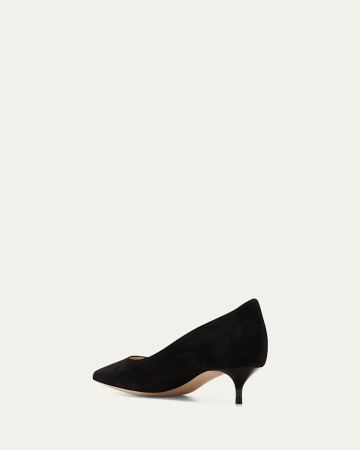 Amelia Suede Kitten-Heel Pumps, Black - Image 3