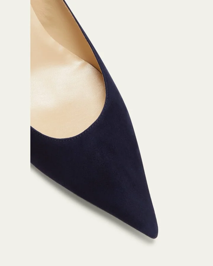 Amelia Suede Kitten-Heel Pumps, Navy - Image 2
