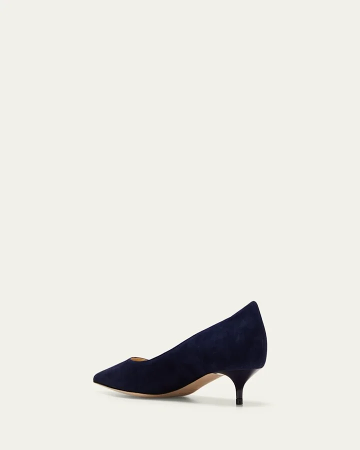 Amelia Suede Kitten-Heel Pumps, Navy - Image 3