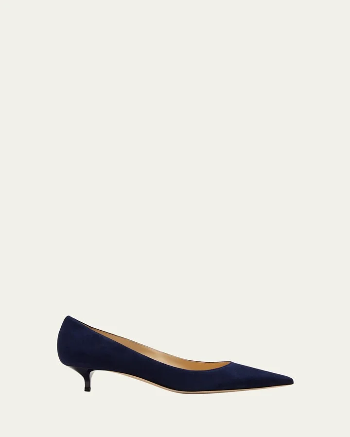 Amelia Suede Kitten-Heel Pumps, Navy