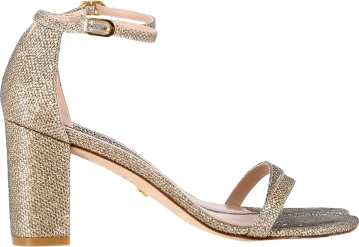 Amelina Block-Heel Sandals in Gold Leather
