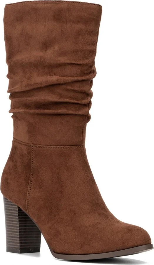 Amena Scrunch Boot Womens Block Heel Side Zip Mid-Calf Boots