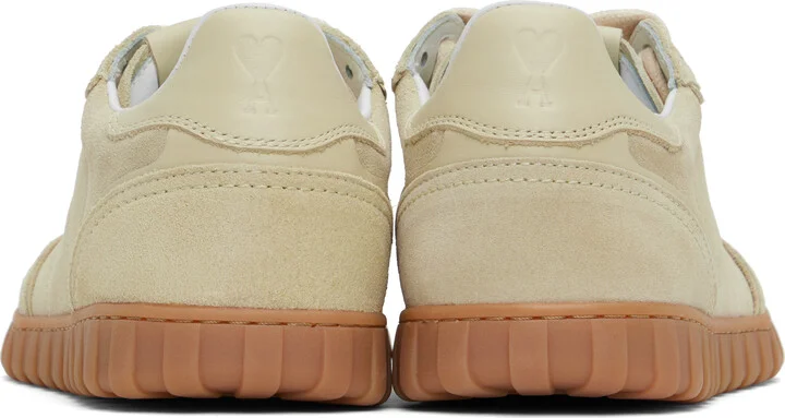 AMI Paris Beige Leather Low Top Step Sneakers - Image 2