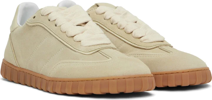 AMI Paris Beige Leather Low Top Step Sneakers - Image 4