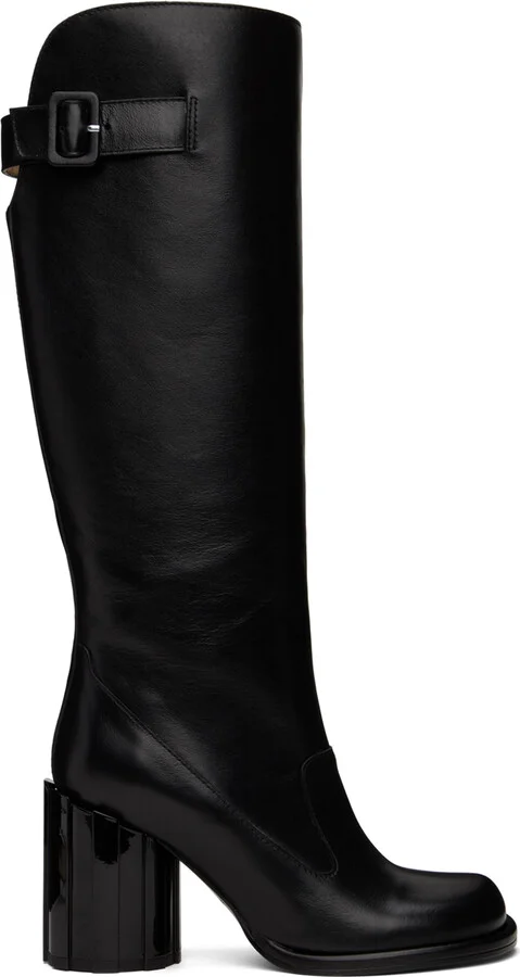 AMI Paris Black Anatomical Toe Buckled Boots